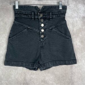Stoned Immaculate High Waist Button Fly Denim Jean Shorts In Washed Black Sz 25